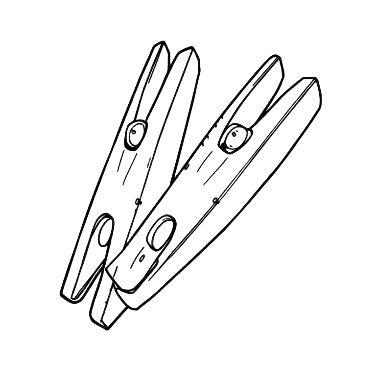 Line drawing of two wooden clothespins