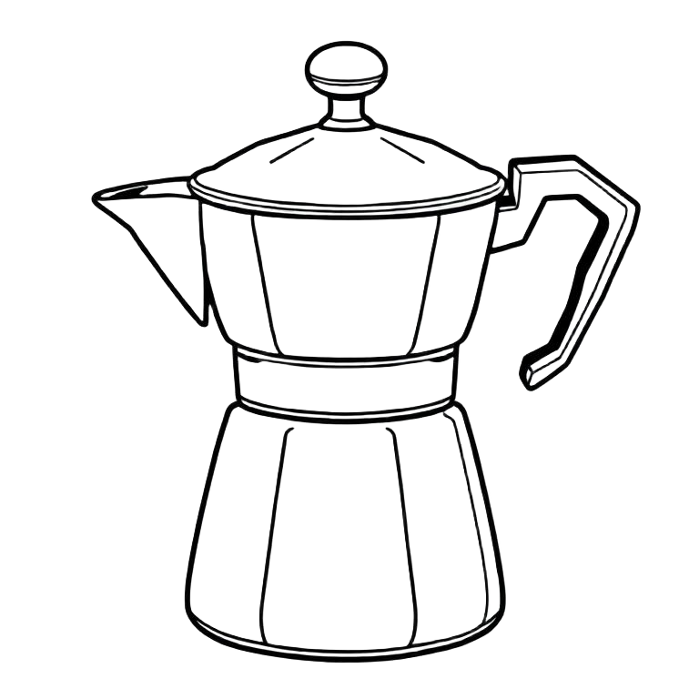 Line drawing of a stovetop coffee percolator with a glass knob on top